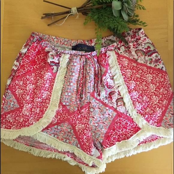 Blue Rain Pants - Blue Rain (boutique brand) printed fringe shorts Blue Rain Pants - Blue Rain (boutique brand) printed fringe shorts